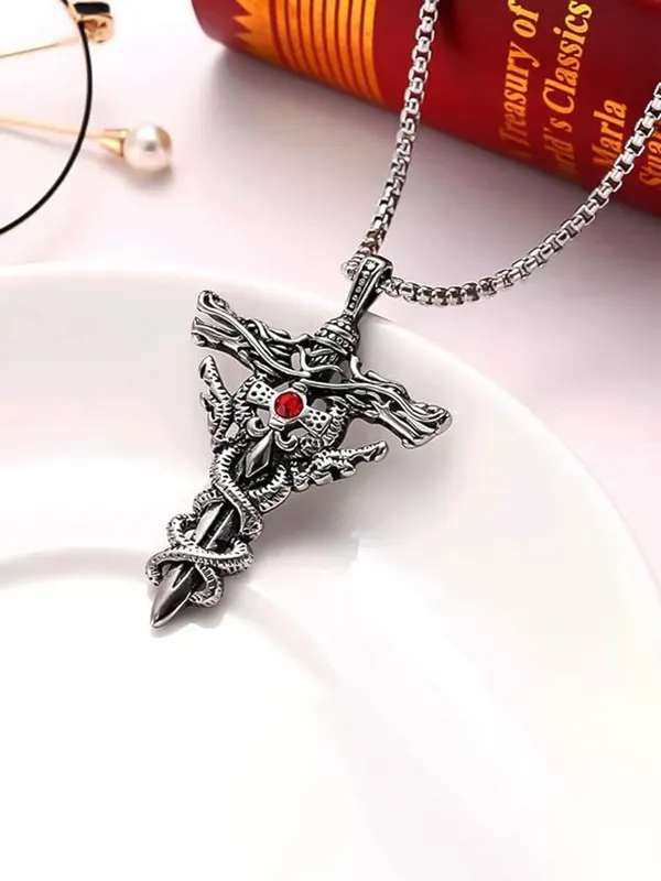 Silver_Stainless_Steel_Sword_Dragon_Pendant_Necklace