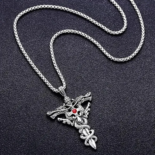 Silver_Stainless_Steel_Sword_Dragon_Pendant_Necklace