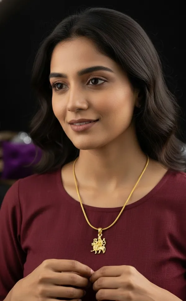 Gold_Stainless_Steel_Goddess_Durga_Pendant_Necklace