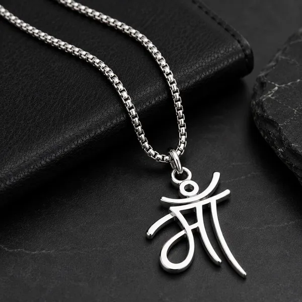Silver_Stainless_Steel_Maa_Pendant_Necklace