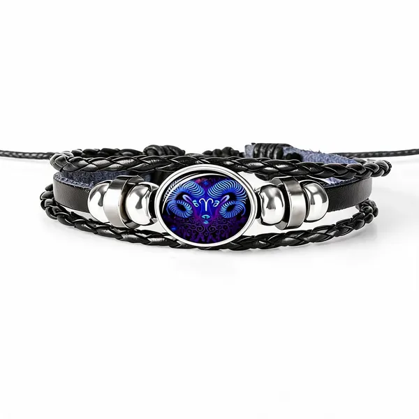 Black_And_Silver_Stainless_Steel_Zodiac_Bracelet