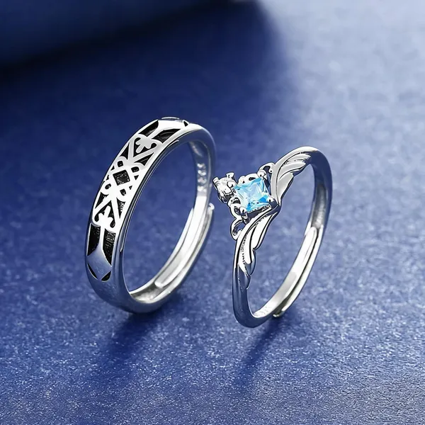 Blue_And_Silver_Stainless_Steel_Blue_Diamond_Couple_Ring_Set