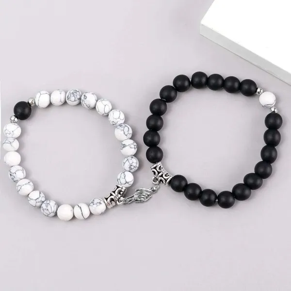 White_Black_Stainless_Steel,Acrylic_Plastic_Heart_Couple_Bracelet_Set
