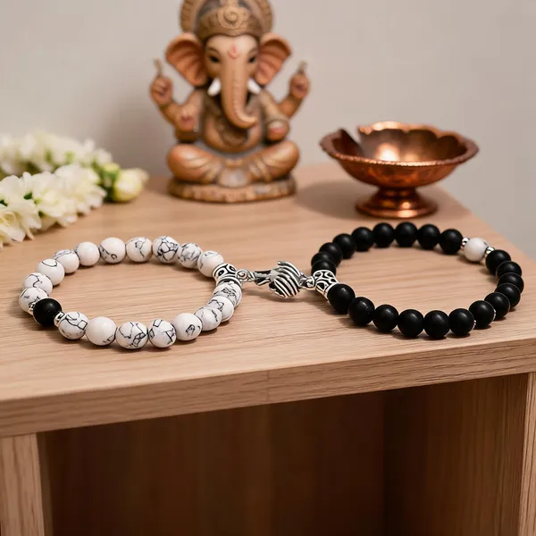 White_Black_Stainless_Steel,Acrylic_Plastic_Heart_Couple_Bracelet_Set