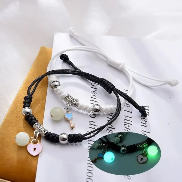 White_Black_Stainless_Steel,Acrylic_Plastic_Lock_And_Key_Couple_Bracelet_Set