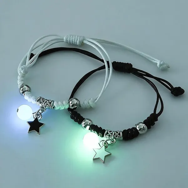 Black_White_Stainless_Steel,Acrylic_Plastic_Glow_In_The_Dark_Bracelet_Set