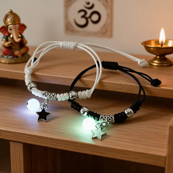 Black_White_Stainless_Steel,Acrylic_Plastic_Glow_In_The_Dark_Bracelet_Set