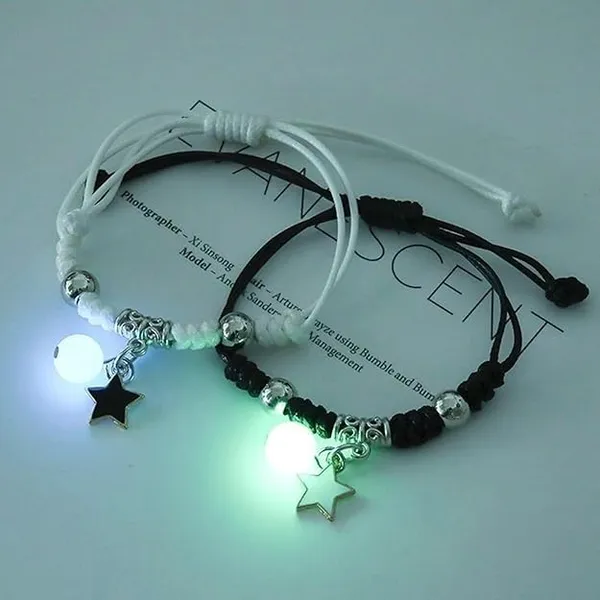 Black_White_Stainless_Steel,Acrylic_Plastic_Glow_In_The_Dark_Bracelet_Set