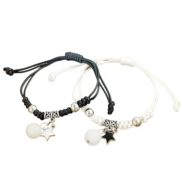 Black_White_Stainless_Steel,Acrylic_Plastic_Glow_In_The_Dark_Bracelet_Set
