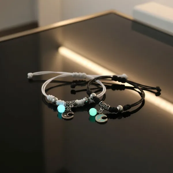 White_Black_Stainless_Steel,Acrylic_Plastic_Radium_Couple_Bracelet_Set
