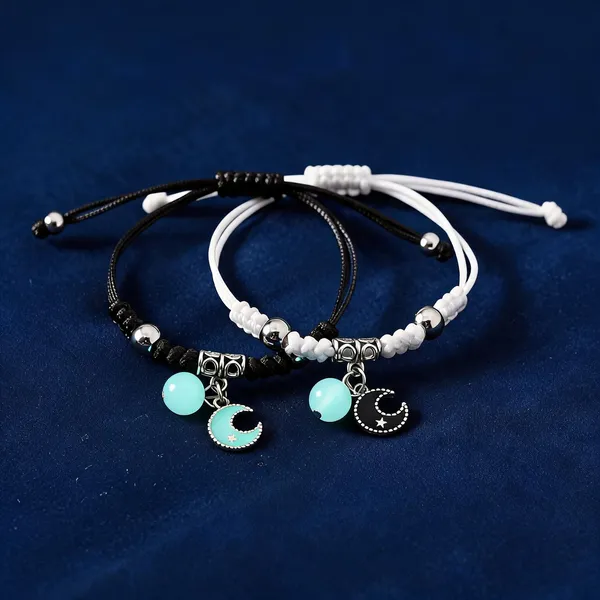 White_Black_Stainless_Steel,Acrylic_Plastic_Radium_Couple_Bracelet_Set