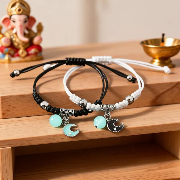 White_Black_Stainless_Steel,Acrylic_Plastic_Radium_Couple_Bracelet_Set