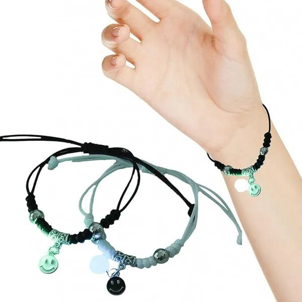 Black_White_Stainless_Steel,Acrylic_Plastic_Couple_Bracelet_Set
