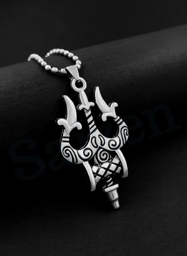 Silver_Stainless_Steel_Trishul_Pendant_Necklace