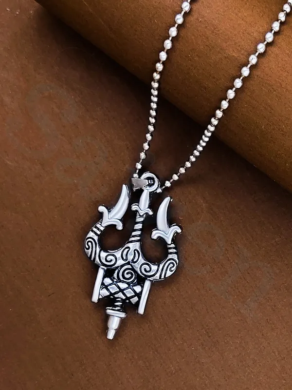 Silver_Stainless_Steel_Trishul_Pendant_Necklace