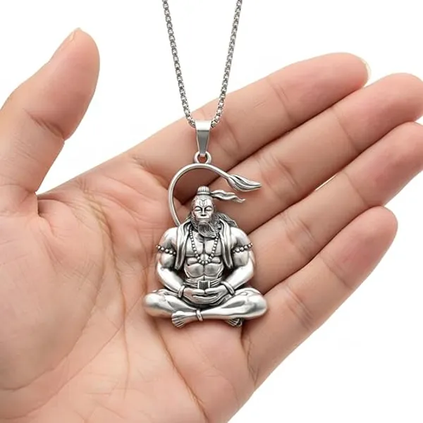 Silver_Stainless_Steel_Hanuman_Pendant_Necklace