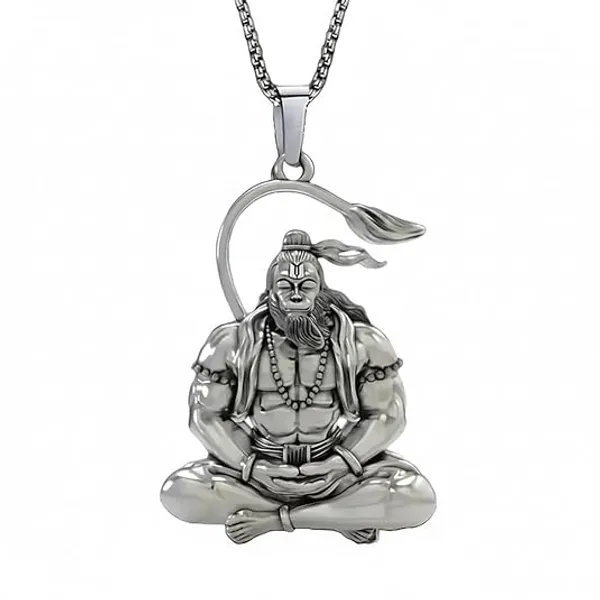 Silver_Stainless_Steel_Hanuman_Pendant_Necklace
