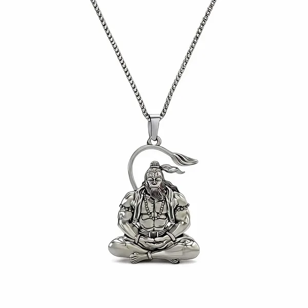 Silver_Stainless_Steel_Hanuman_Pendant_Necklace