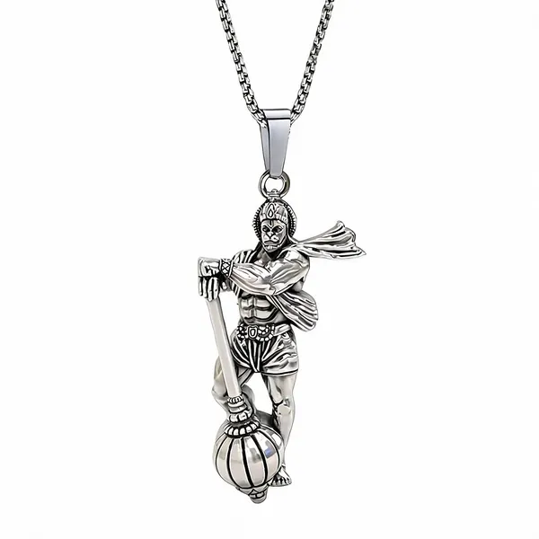 Silver_Stainless_Steel_Hanuman_Pendant_Necklace