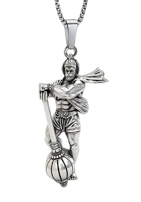 Silver_Stainless_Steel_Hanuman_Pendant_Necklace