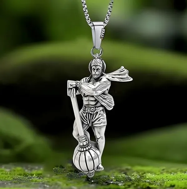 Silver_Stainless_Steel_Hanuman_Pendant_Necklace
