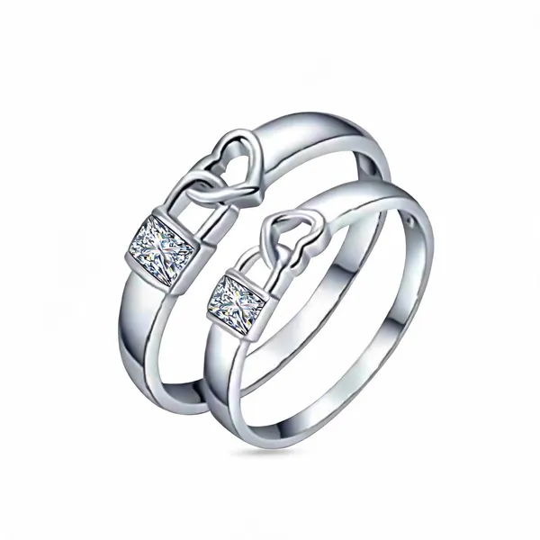 Silver_Stainless_Steel_Lock_Heart_Couple_Ring_Set