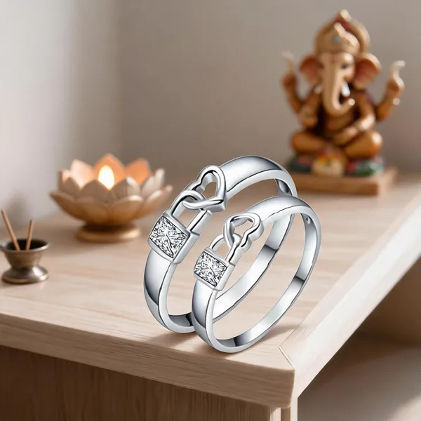 Silver_Stainless_Steel_Lock_Heart_Couple_Ring_Set