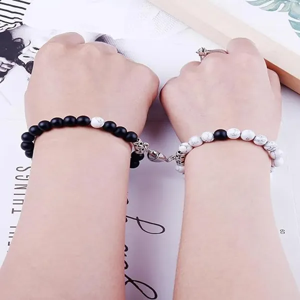 Black_And_White_Stainless_Steel,Acrylic_Plastic_Couple_Bracelet_Set