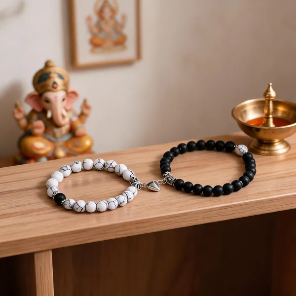 Black_And_White_Stainless_Steel,Acrylic_Plastic_Couple_Bracelet_Set