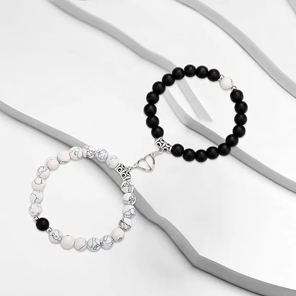Black_And_White_Stainless_Steel,Acrylic_Plastic_Couple_Bracelet_Set