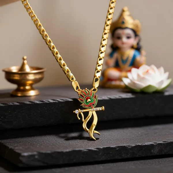 Gold_Stainless_Steel_Krishna_Flute_Pendant_Necklace