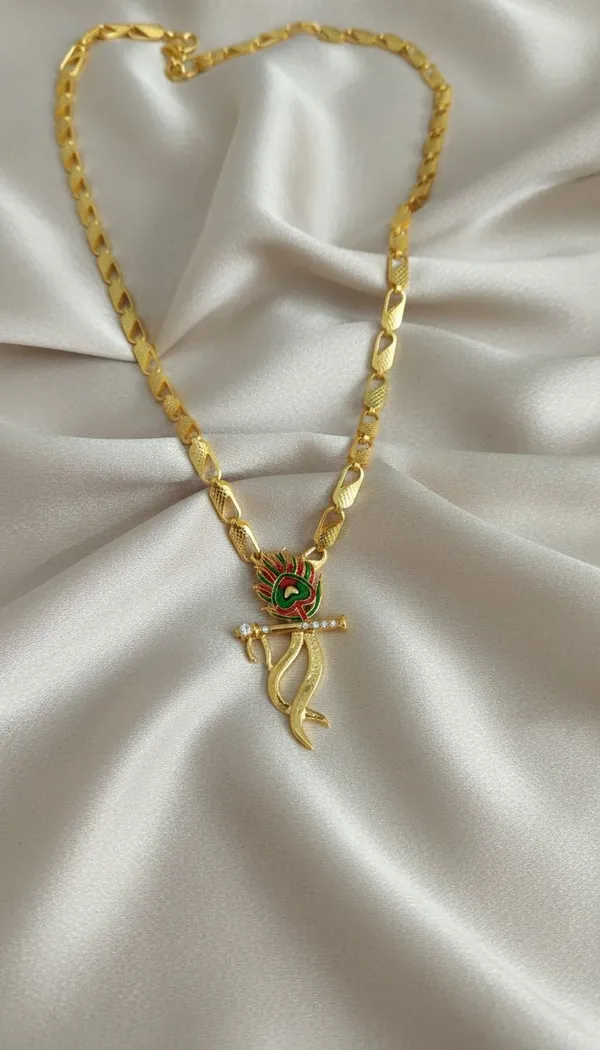 Gold_Stainless_Steel_Krishna_Flute_Pendant_Necklace