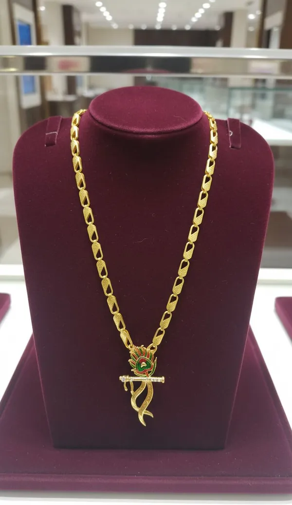 Gold_Stainless_Steel_Krishna_Flute_Pendant_Necklace