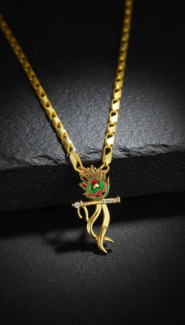 Gold_Stainless_Steel_Krishna_Flute_Pendant_Necklace