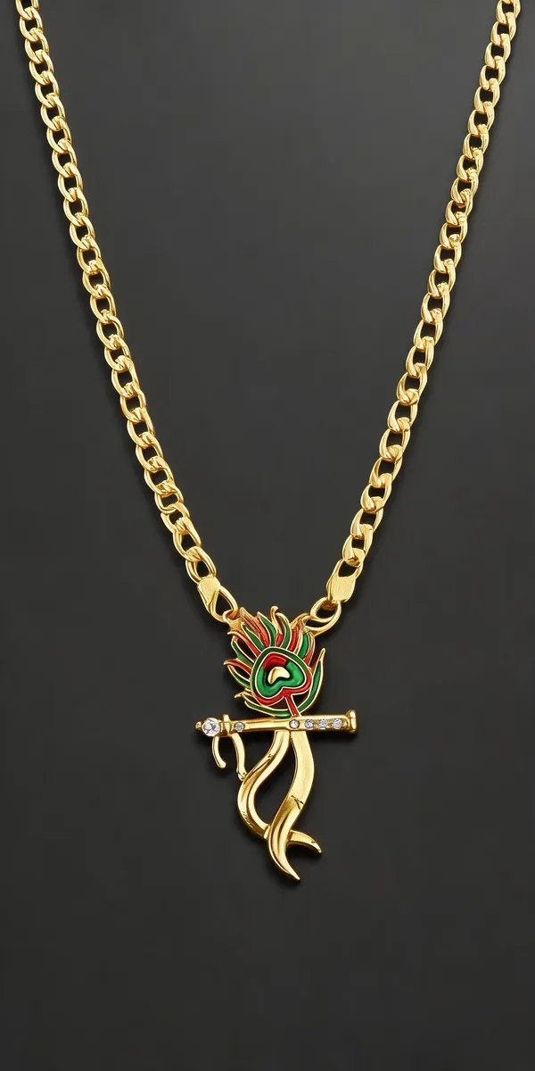 Gold_Stainless_Steel_Krishna_Flute_Pendant_Necklace