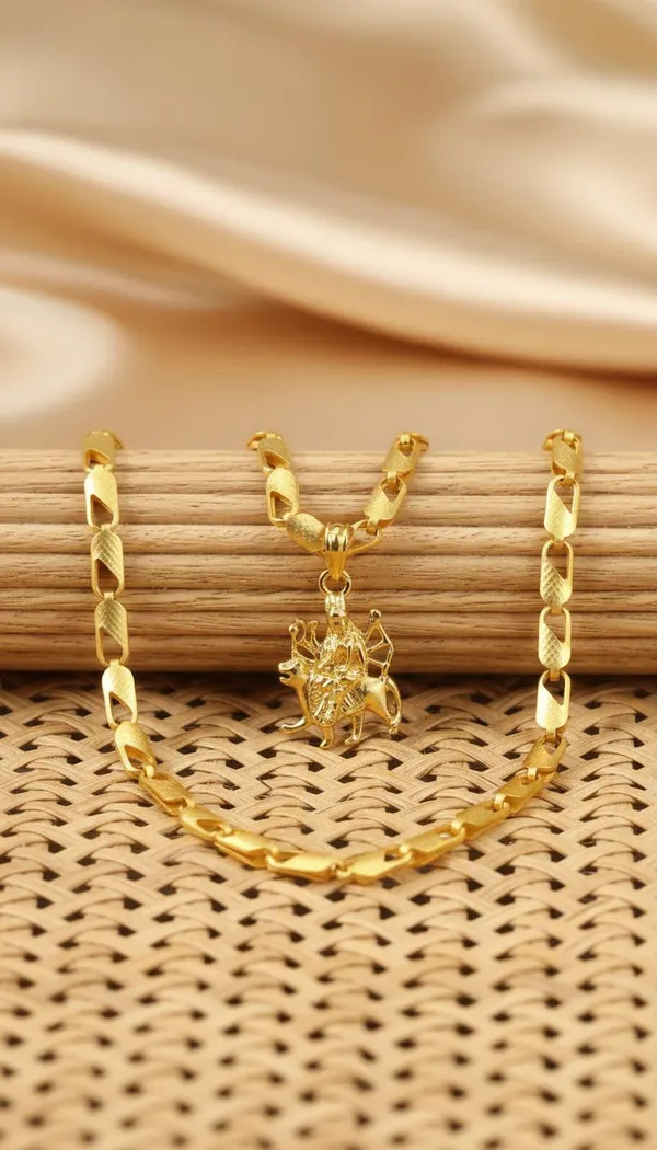 Gold_Stainless_Steel_Maa_Durga_Pendant_Necklace