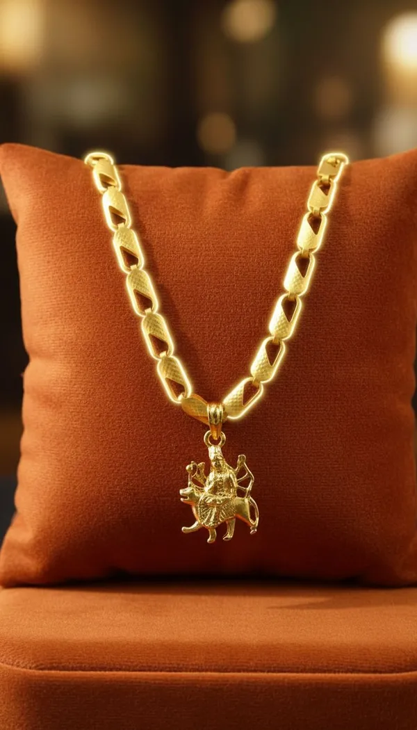Gold_Stainless_Steel_Maa_Durga_Pendant_Necklace