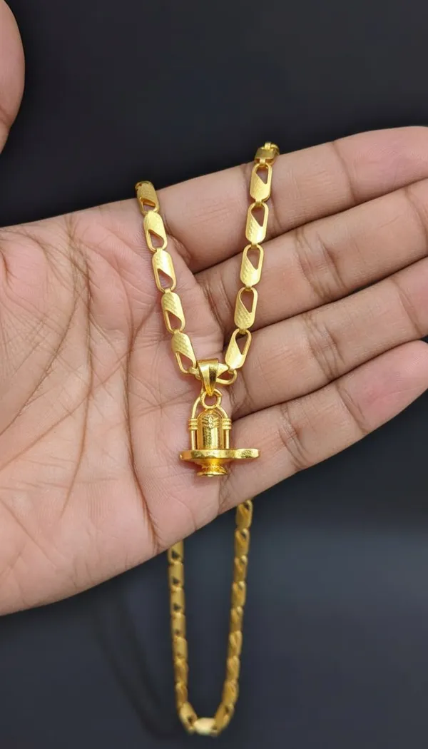 Gold_Stainless_Steel_Shivling_Pendant_Necklace