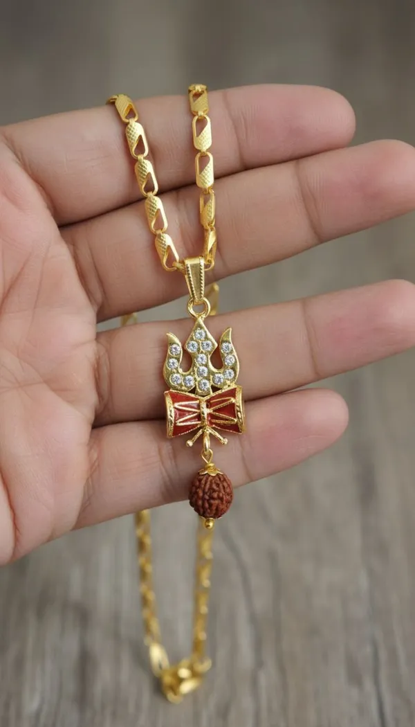Gold_Stainless_Steel_Trishul_Pendant_Necklace