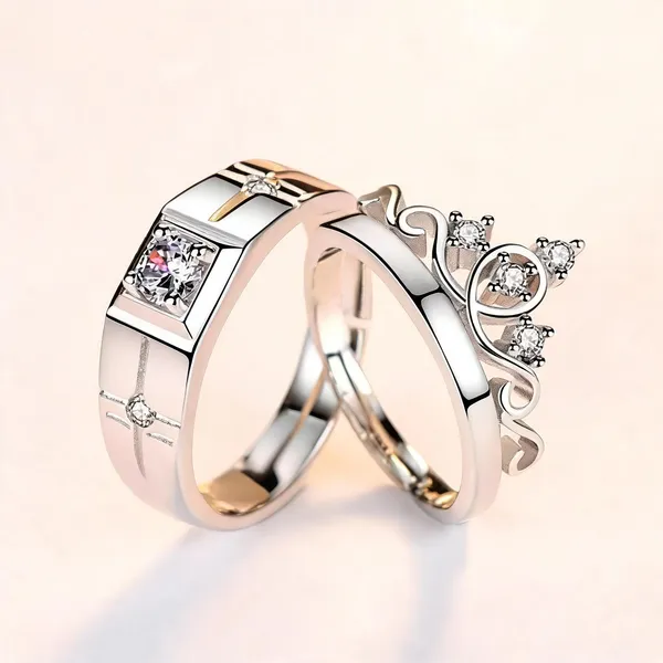 Silver_Stainless_Steel_Crown_Couple_Ring_Set