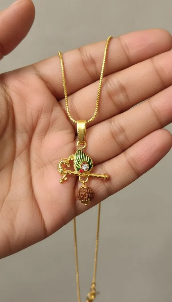 Gold_Stainless_Steel_Krishna_Flute_Mor_Pankh_Pendant_Necklace