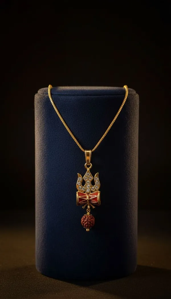 Gold_Stainless_Steel_Trishul_Damru_Pendant_Necklace