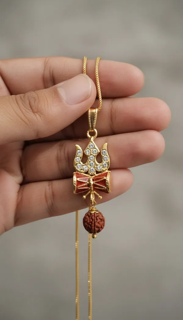 Gold_Stainless_Steel_Trishul_Damru_Pendant_Necklace