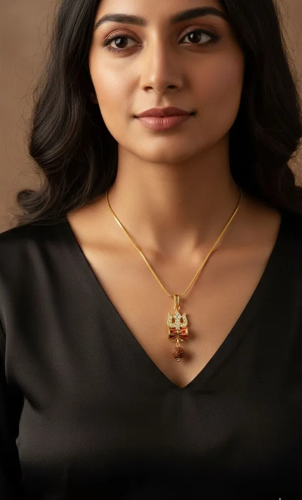 Gold_Stainless_Steel_Trishul_Damru_Pendant_Necklace