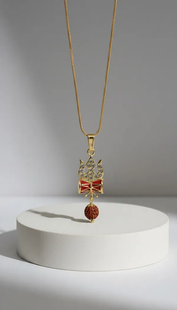 Gold_Stainless_Steel_Trishul_Damru_Pendant_Necklace