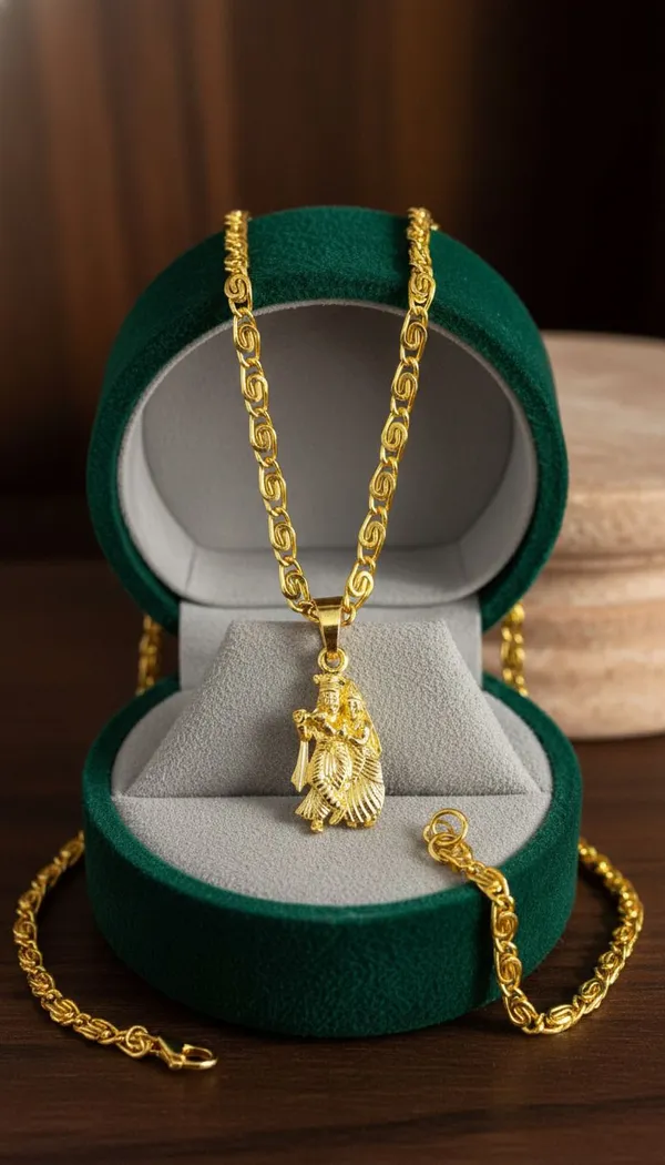 Gold_Stainless_Steel_Radha_Krishna_Pendant_Necklace