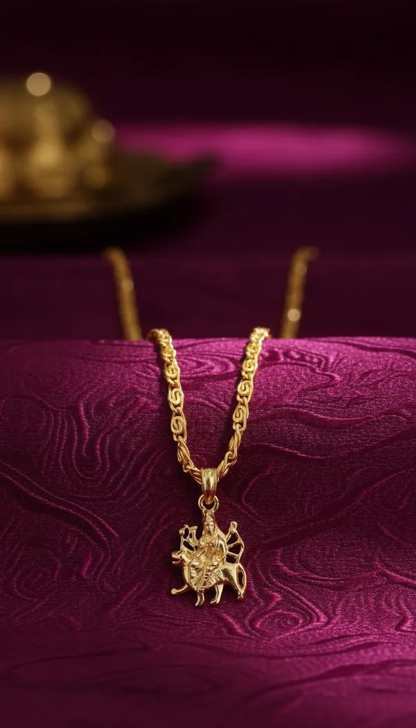 Gold_Stainless_Steel_Lord_Durga_Pendant_Necklace