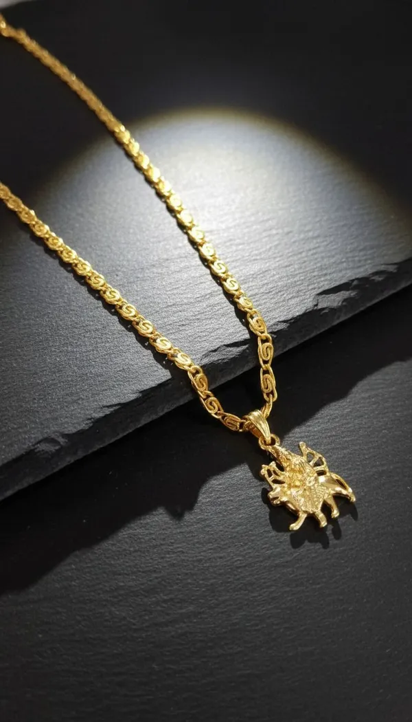 Gold_Stainless_Steel_Lord_Durga_Pendant_Necklace