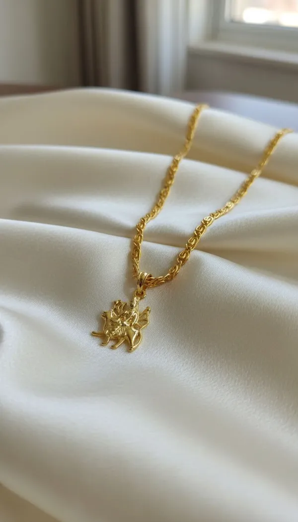 Gold_Stainless_Steel_Lord_Durga_Pendant_Necklace
