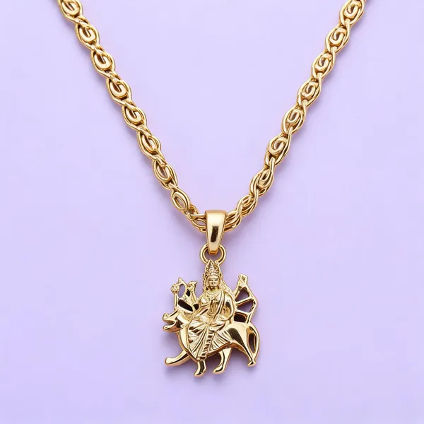 Gold_Stainless_Steel_Lord_Durga_Pendant_Necklace